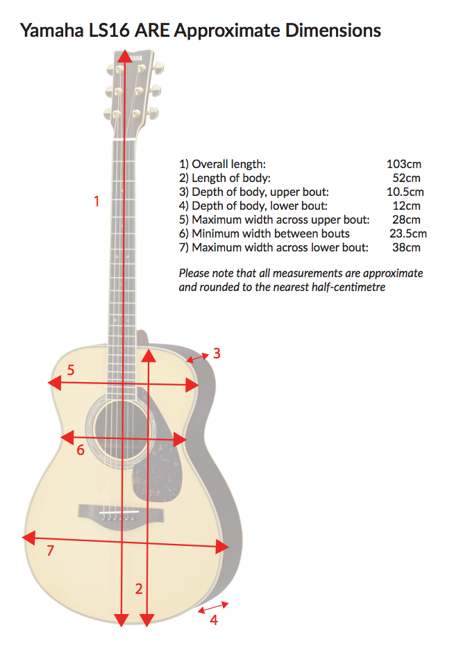 Approximate Dimensions of the LS16 ARE Acoustic Guitar